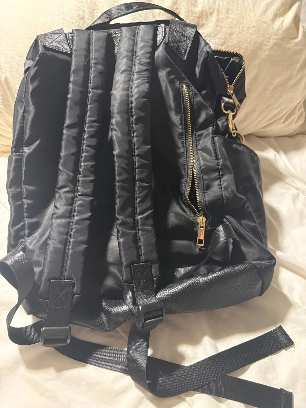 Black Women’s Backpack Tote with Gold Hardware